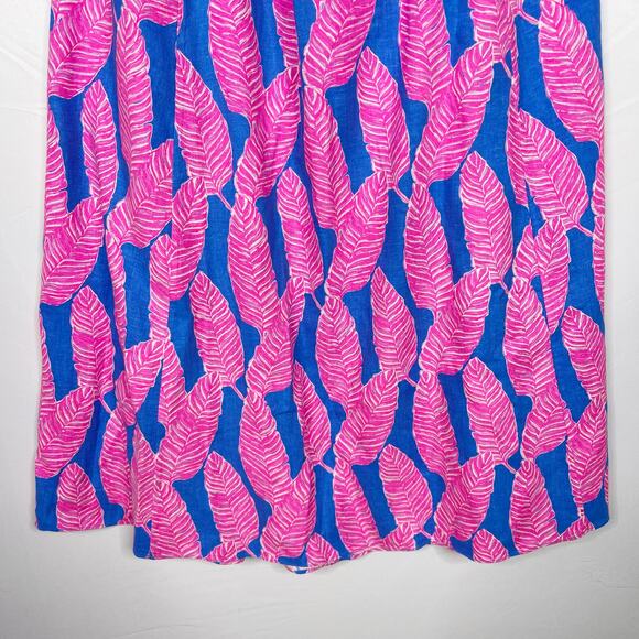Vineyard Vines Size 00 Pink Blue Palm Print Maxi Dress Cross Strap Linen Blend - Picture 5 of 11